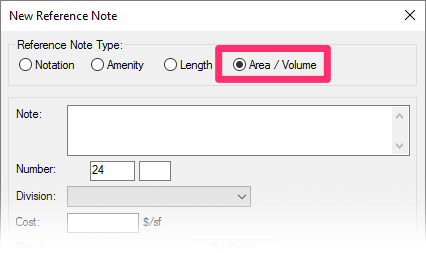 Adding an Area/Volume Reference Note, overview