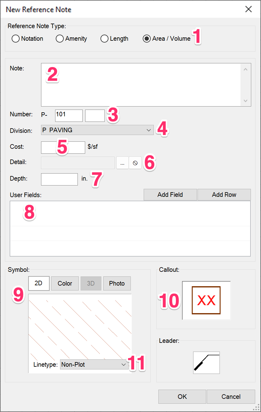 Configuring an Area/Volume Reference Note