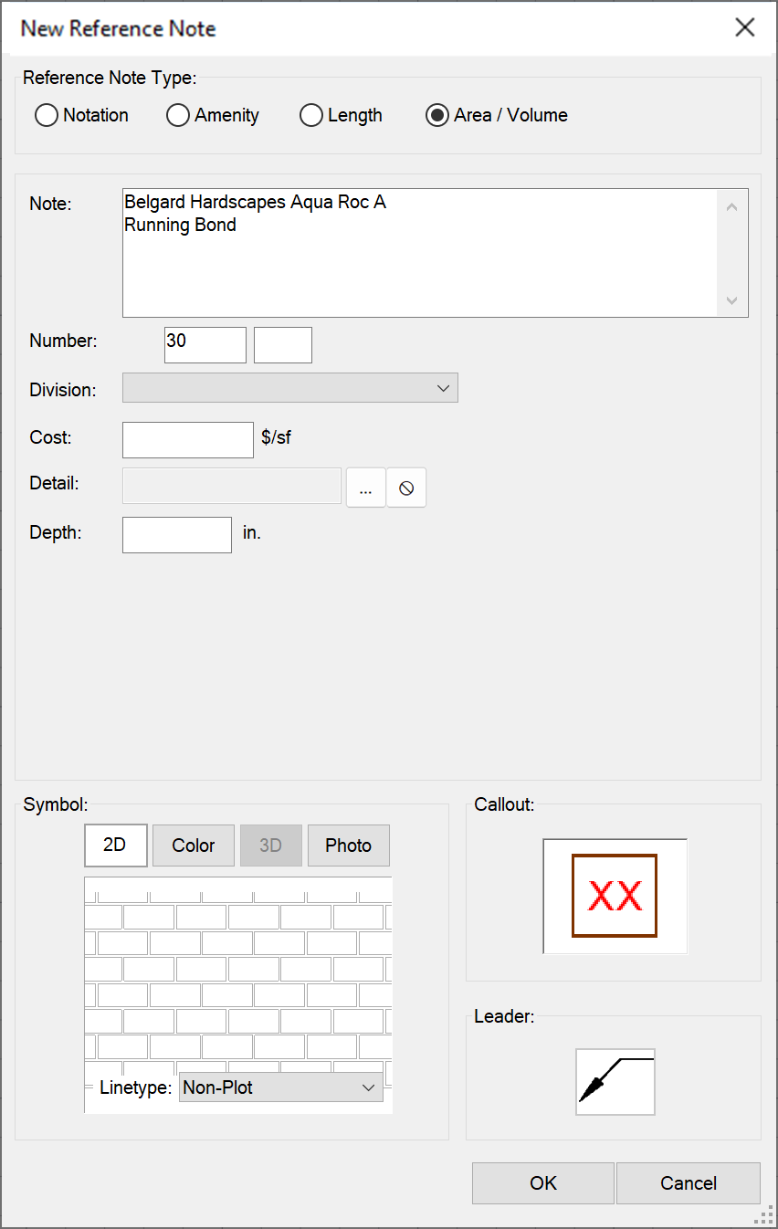 New Reference Note dialog box, Note field populated