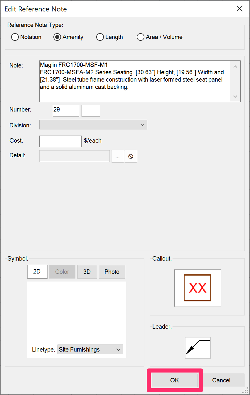 New Reference Note dialog box