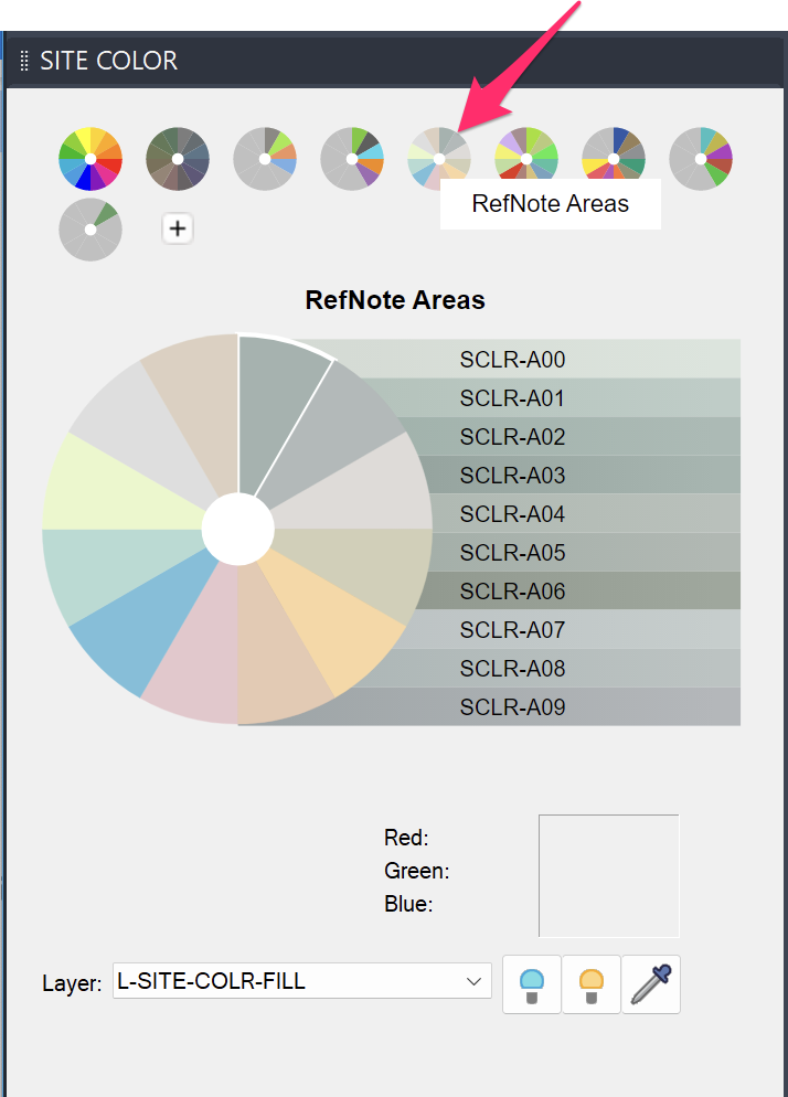 Site Color dialog box showing RefNote Areas color wheel