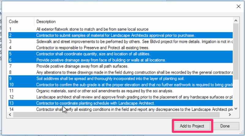 Select general notes to import