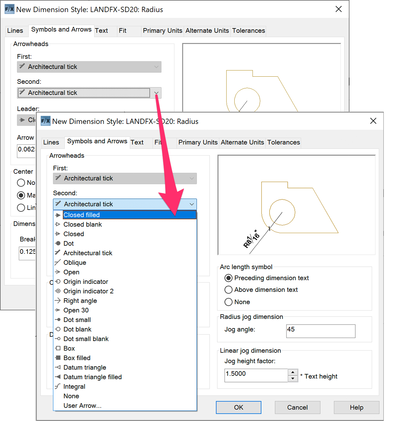 Select arrow choice and resave