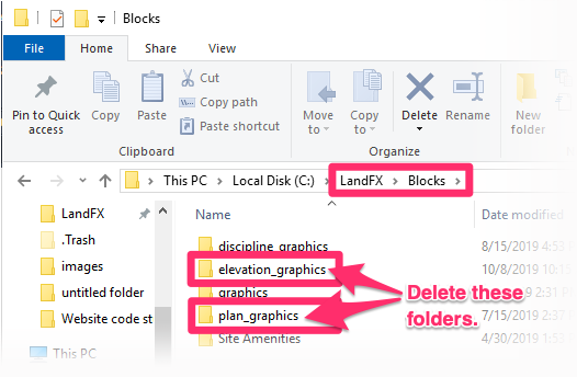 Delete Elevation Graphics and Plan Graphics folders