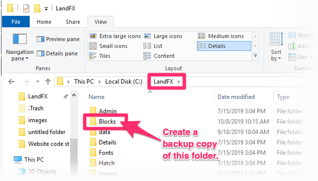 Back up LandFX/Blocks folder
