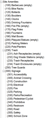 Updated Site Amenities category, Elevation Graphics