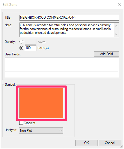 Selecting a new hatch or color for a Zone