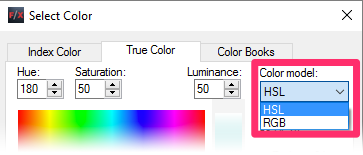 True Color tab, Color model options