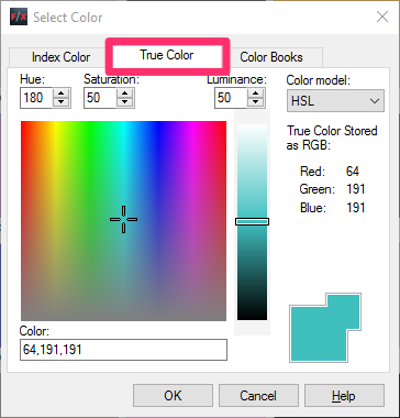 Select Color dialog box, True Color tab