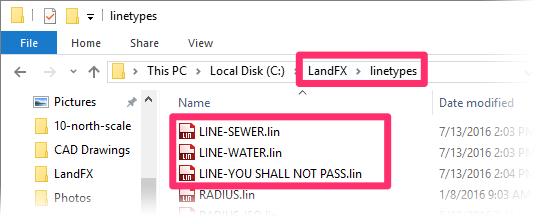 Folder containing custom linetypes