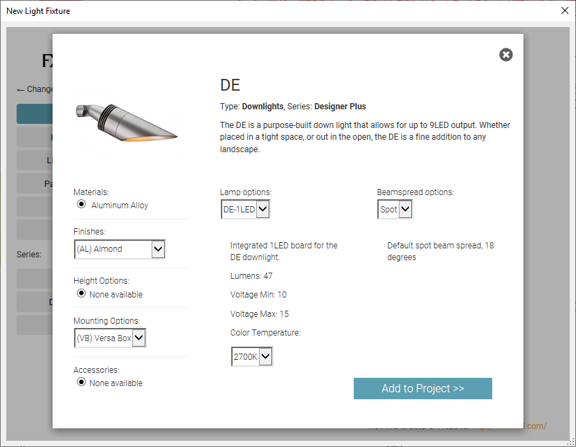 Configuration dialog box for manucaturer's fixture