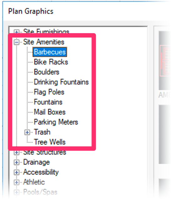 Site Amenities Plan Graphics library, dialog box