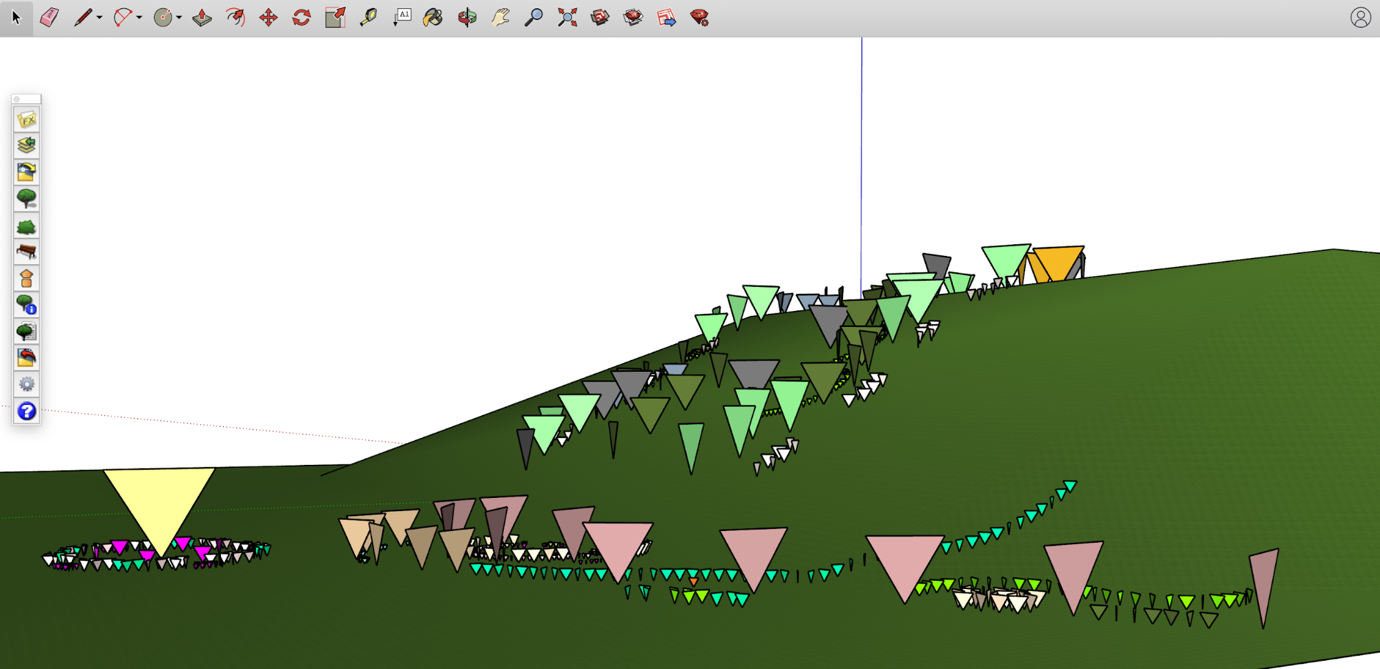 Plants all place at elevation as uniquely colored nodes on the default layer