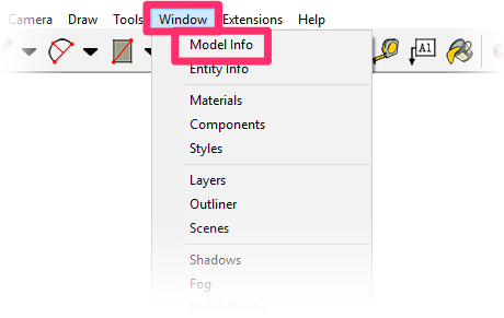 Window menu, Model Info option