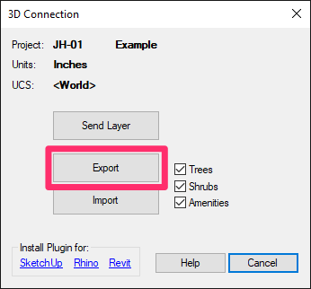 3D Connection dialog box, Export button