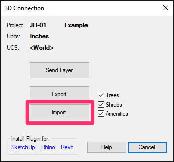 3D Connection dialog box, Import button