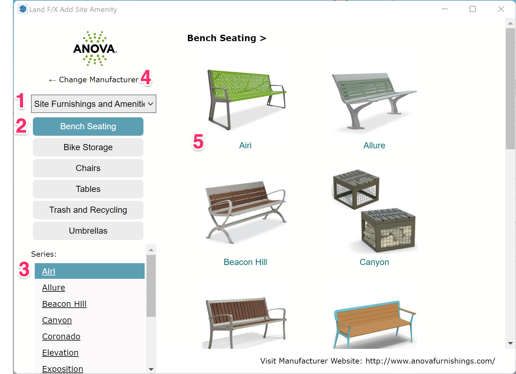 Land F/X Add Site Amenity dialog box