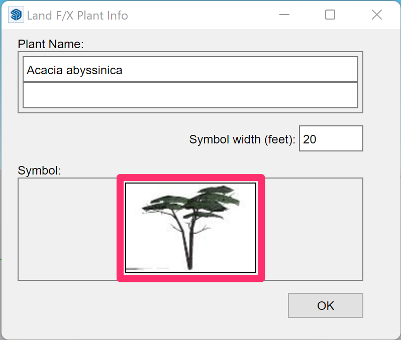 Land F/X Plant Info dialog box