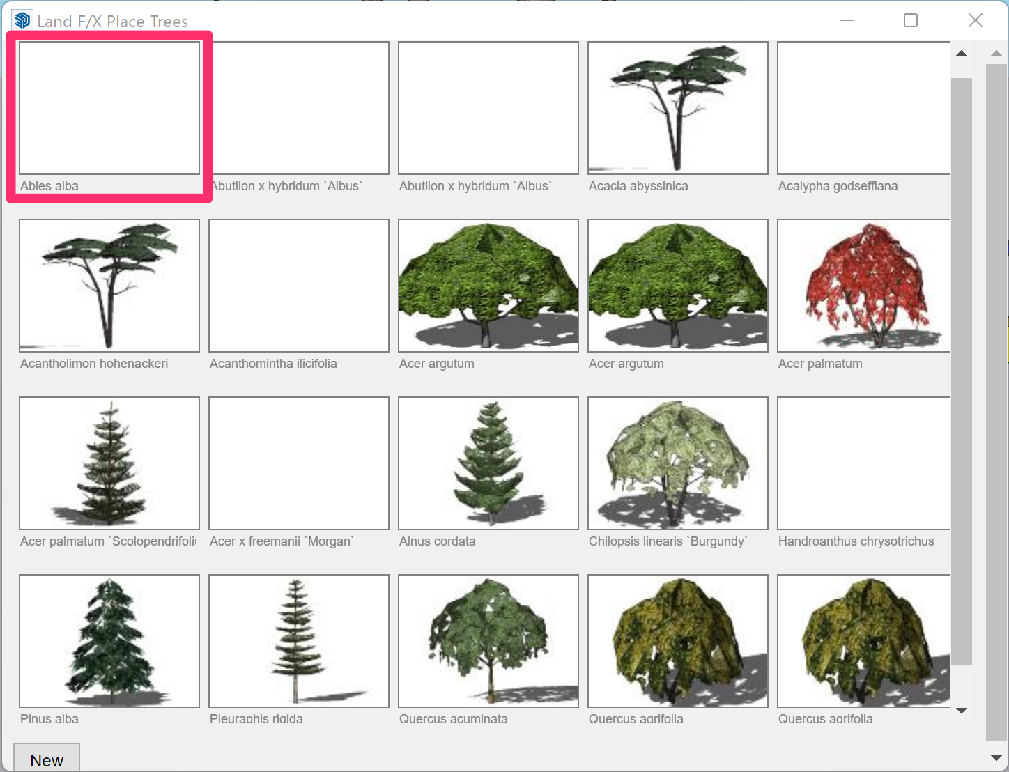 Land F/X Place Trees dialog box