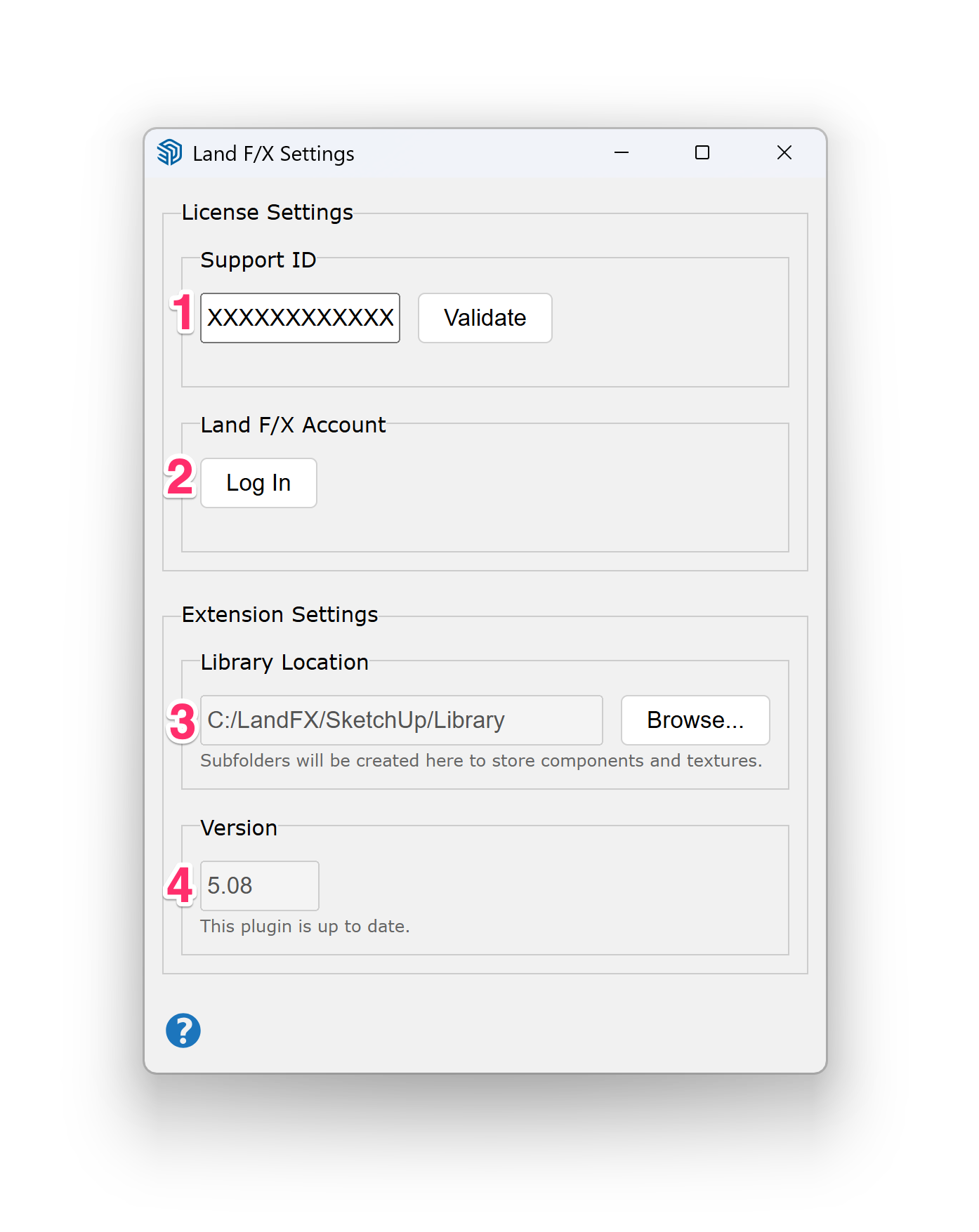 Land F/X Settings dialog box