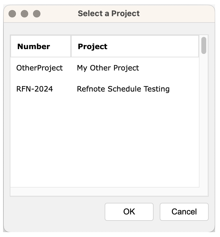 Select a Project dialog box