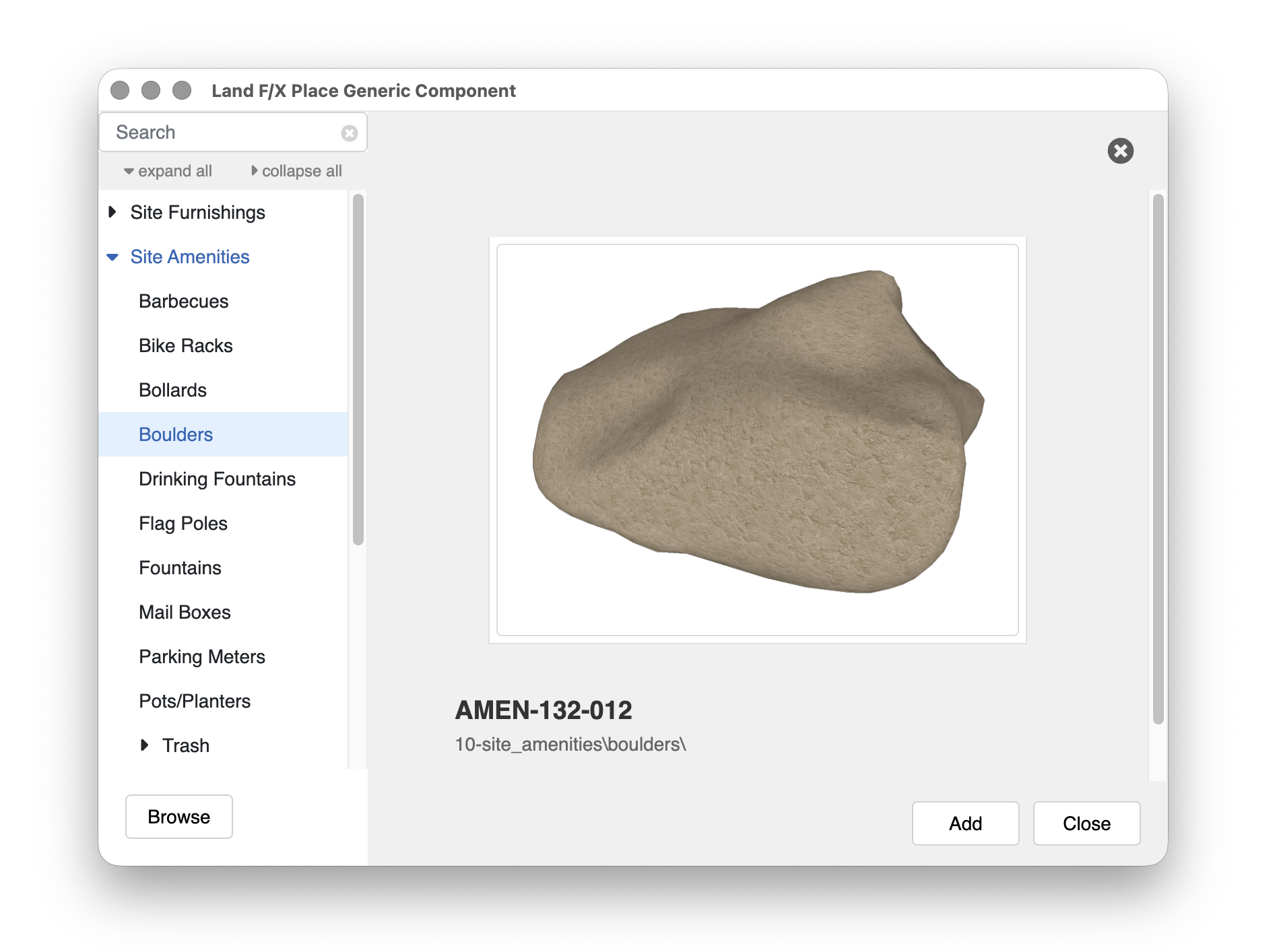 Place Generic Component dialog box in SketchUp, detailed view