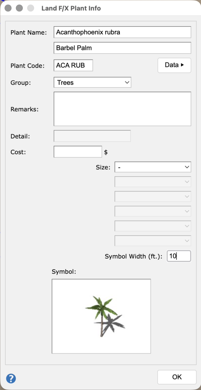 Plant Info dialog box in SketchUp