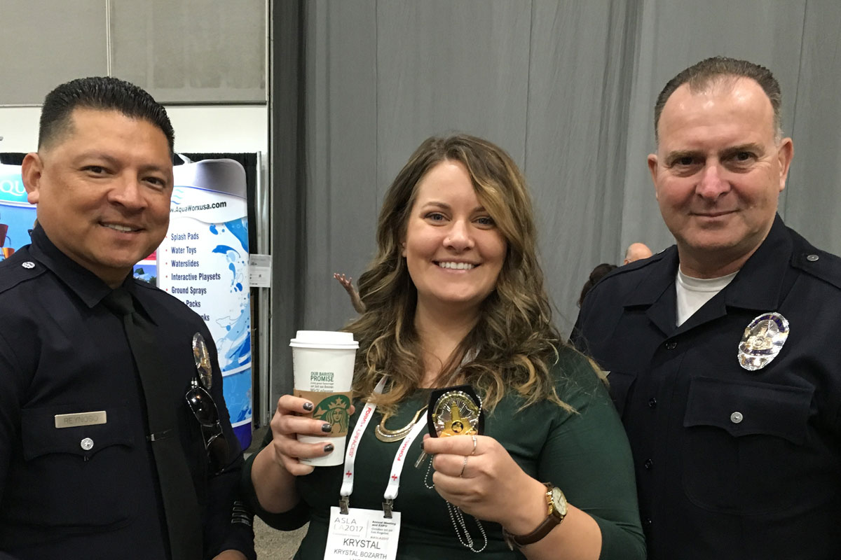Krystal (Land F/X COO) barely evades arrest for disorderly conduct at the 2017 ASLA Expo in Los Angeles.